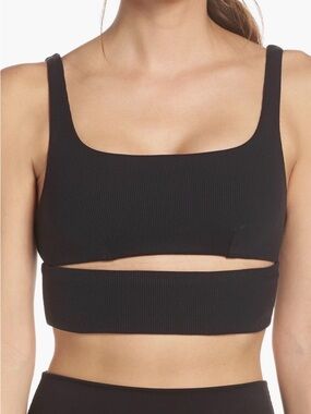 ALO Yoga Black Ribbed Scoop Sports Bralette